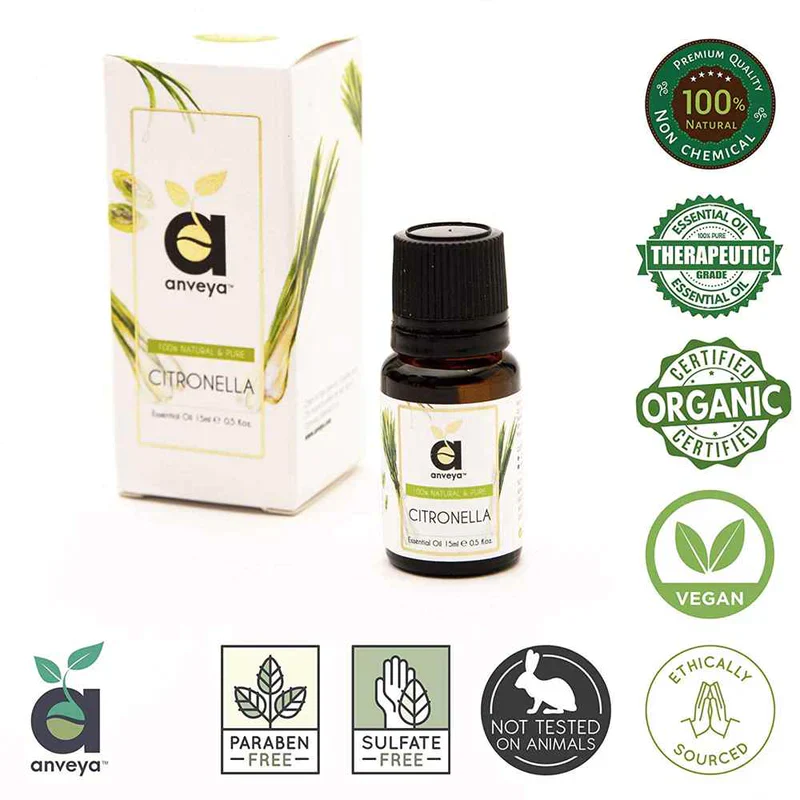 Anveya Citronella Oil, 100% Pure, 15ml, For Hair, Skin, Mosquito Repellent & Refreshing Aroma - Image 3