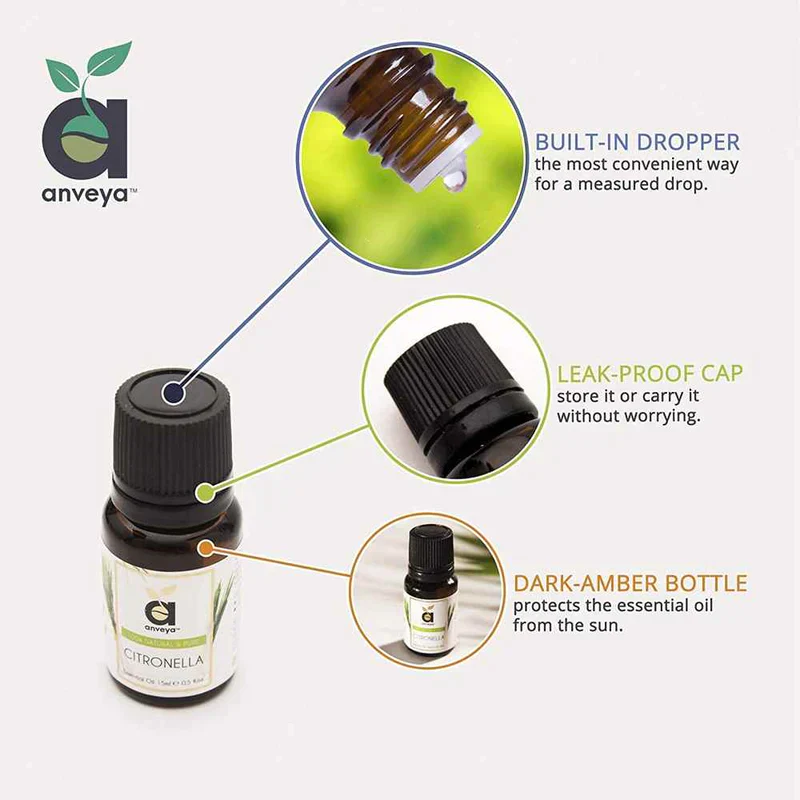 Anveya Citronella Oil, 100% Pure, 15ml, For Hair, Skin, Mosquito Repellent & Refreshing Aroma - Image 7
